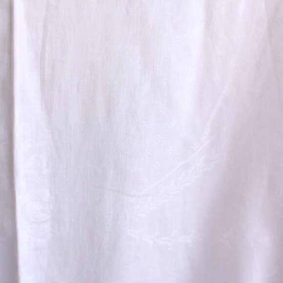 Vintage 1950s 1960s Tablecloth, Large, White Leaf Cotton Damask Rectangular - Picture 7 of 10